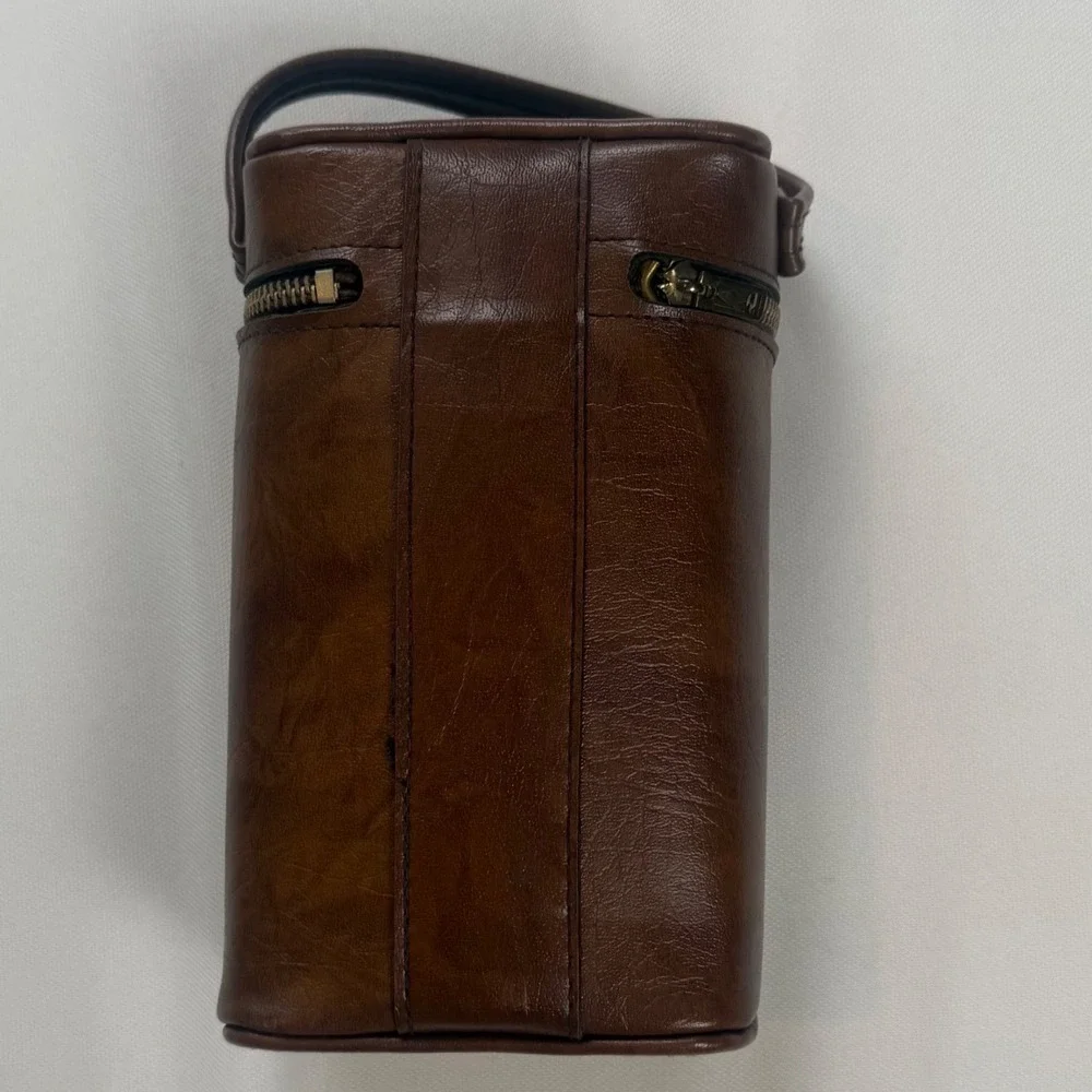 Vintage Western Longhorn Travel Bar Kit Brown Faux Leather Case with 2‎ Flasks